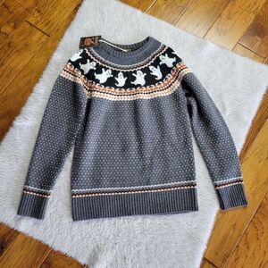 NWT Kiel James Patrick Ghost Halloween Sweater Women's XS Wool Blend Fair Isle